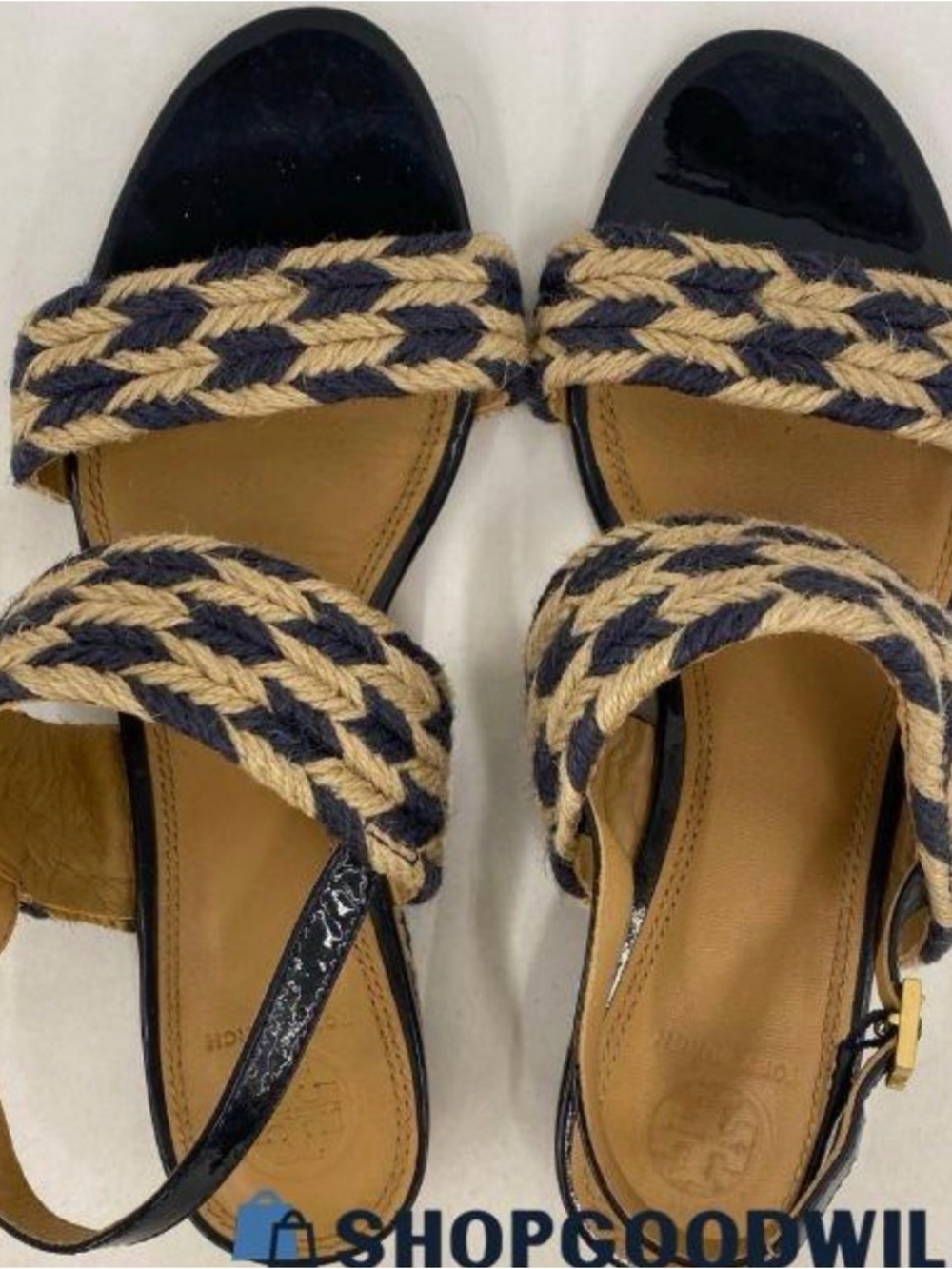 Tory Burch Woven Strap Women’s Sandals in Navy and Tan